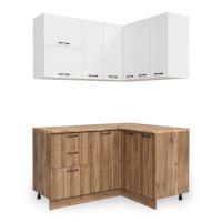 Кухня УГЛОВАЯ  Бари  Белый жемчуг/Тач Белый/Орех Антик (Столеш. Дуб Вотан)/1,4м