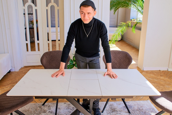 Стол Касабланка-1С PVC  WHITE MARBLE/черный