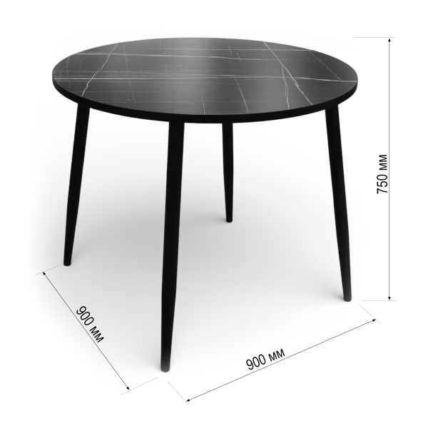 Стол Поло D900, металл черный+пластик Черный Мрамор Тунис