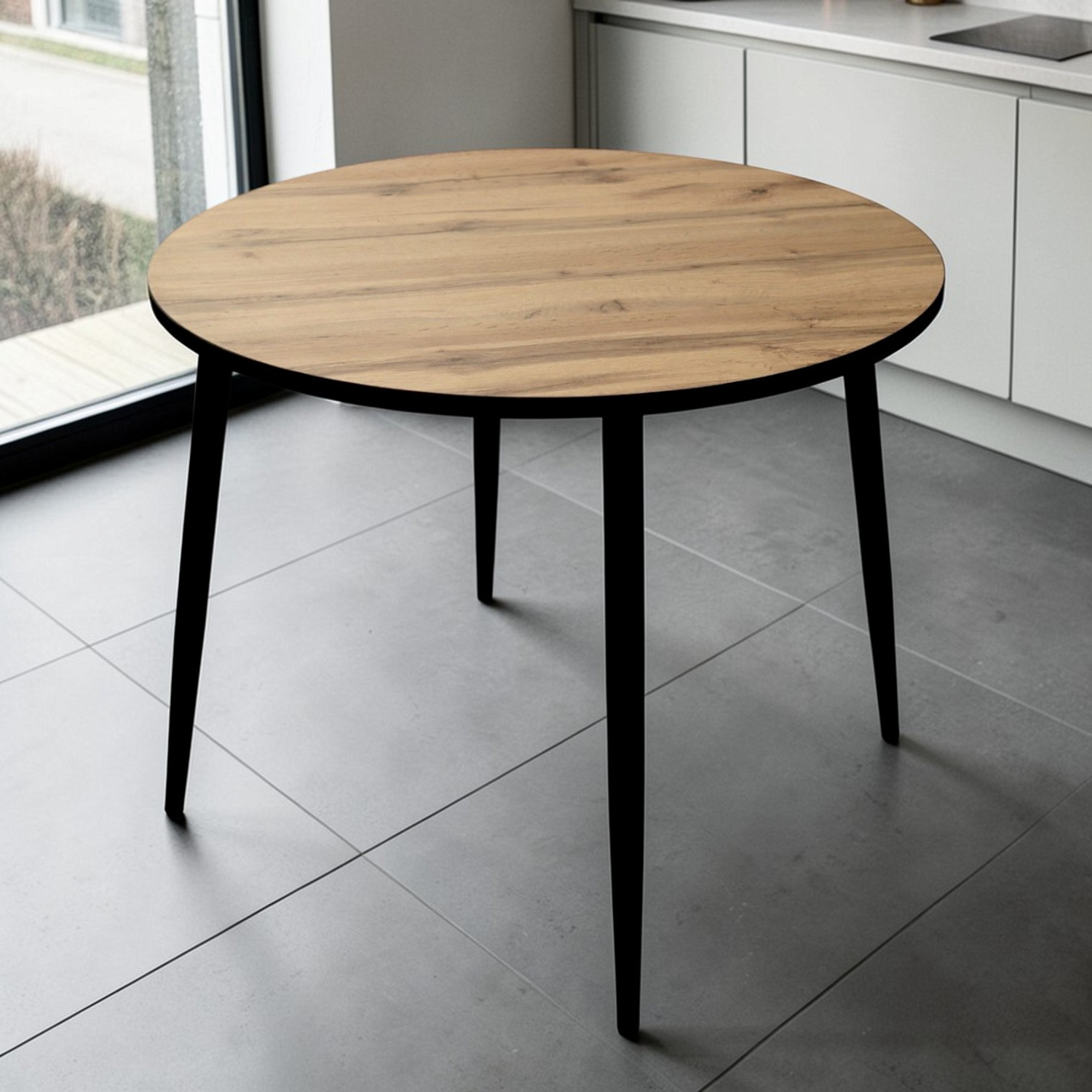 Стол Поло D900, металл черный+пластик Дуб Вотан