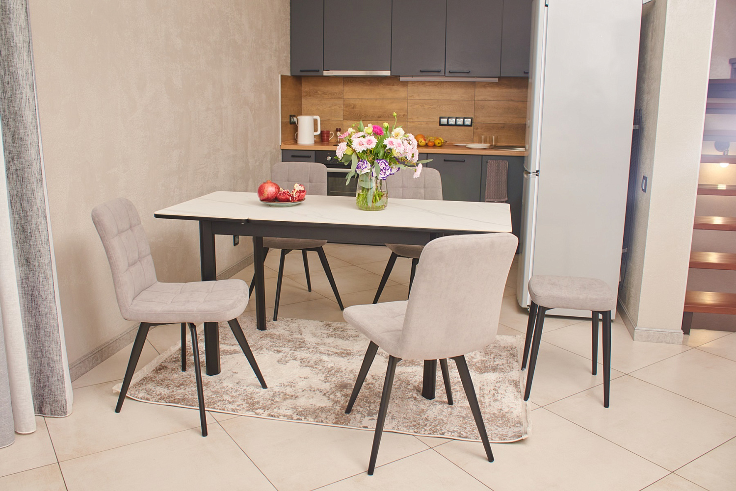 Стол Римини-мини белый мрамор/черный