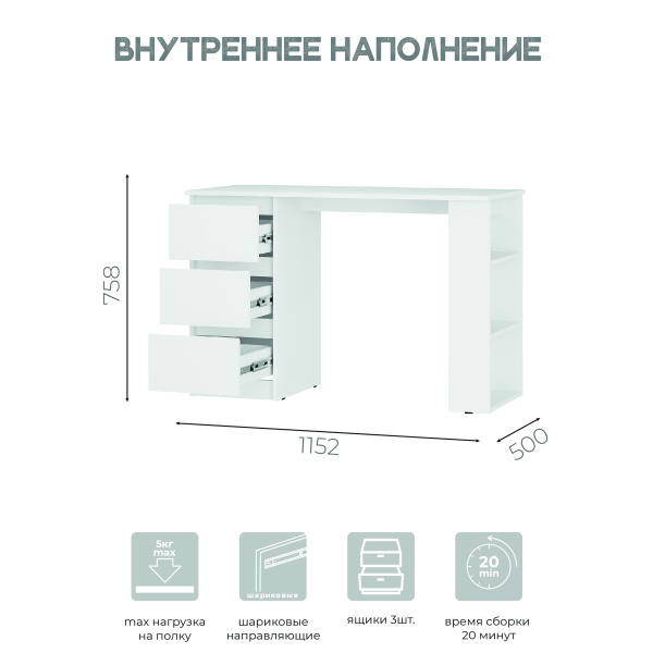 Стол письменный Симпл ПС-07 Белый