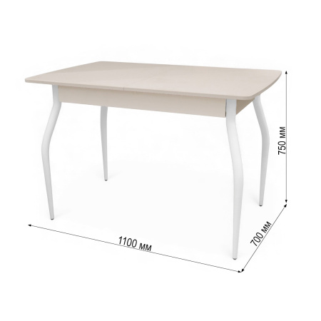 Стол Уют 3 1100(+390)*700*750 МДФ Кашемир/Кашемир /опора №1 Белый (D40)