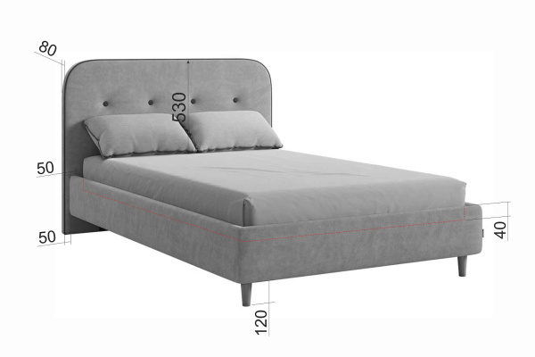 Кровать с основанием Лео 120х200 см графит/галька/велюр