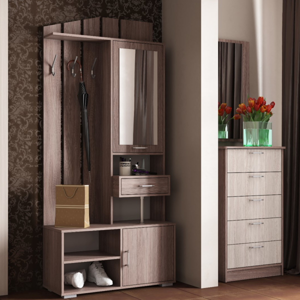 Прихожая ПР-5 с зеркалом, 900*350*1980 (Ясень Шимо светлый)