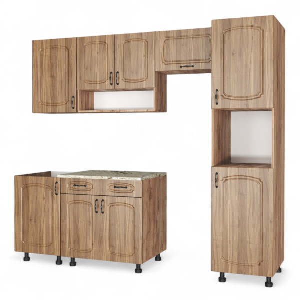 Кухня Комплект №4  Дуб крафт табачн./Орех антик (столеш Версаль, без мойки) 1,8м 