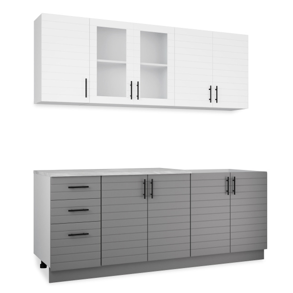 Кухня Комплект №9 Серый камень/ТАЧ БЕЛЫЙ/ТАЧ ГРАФИТ (столеш Этория без мойки)