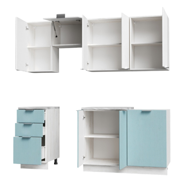 Кухня Самба Сосна Лофт/МДФ Дуб светлый/Дуб бирюза(столеш.Этория+сушка+планка)1,5 м